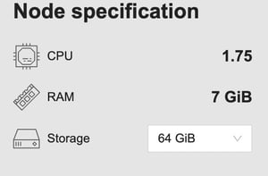 CR1-Deployment: CPU 1.25; RAM 7 GiB; Storage 64 GiB