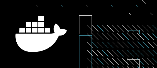 Docker Logo on a black background with stripes and rectangles