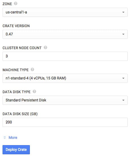 Announcing Crate as a Google Click-to-Deploy Database